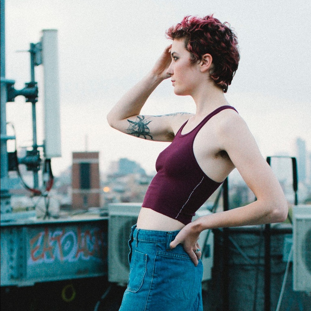 Frankie B. Burgundy Rhinestone Racerback Crop
